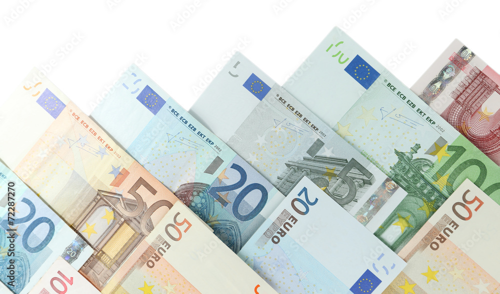 Euro banknotes isolated on white