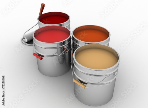 Open buckets with a paint and roller © 3ddock