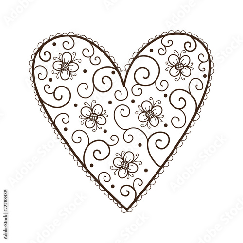 Heart with leaves and flowers.