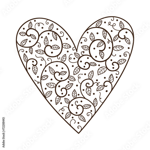Heart with leaves and flowers.