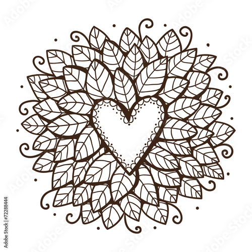 Heart with leaves and flowers.