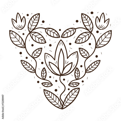 Heart with leaves and flowers.