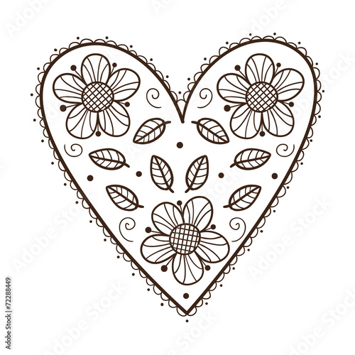 Heart with leaves and flowers.
