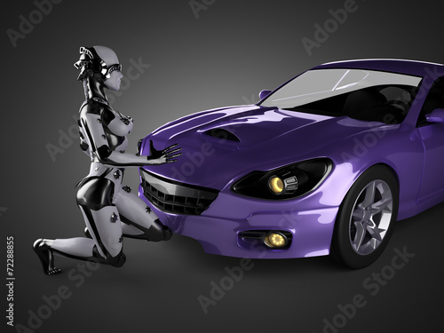 luxury brandless sport car and woman robot © videodoctor