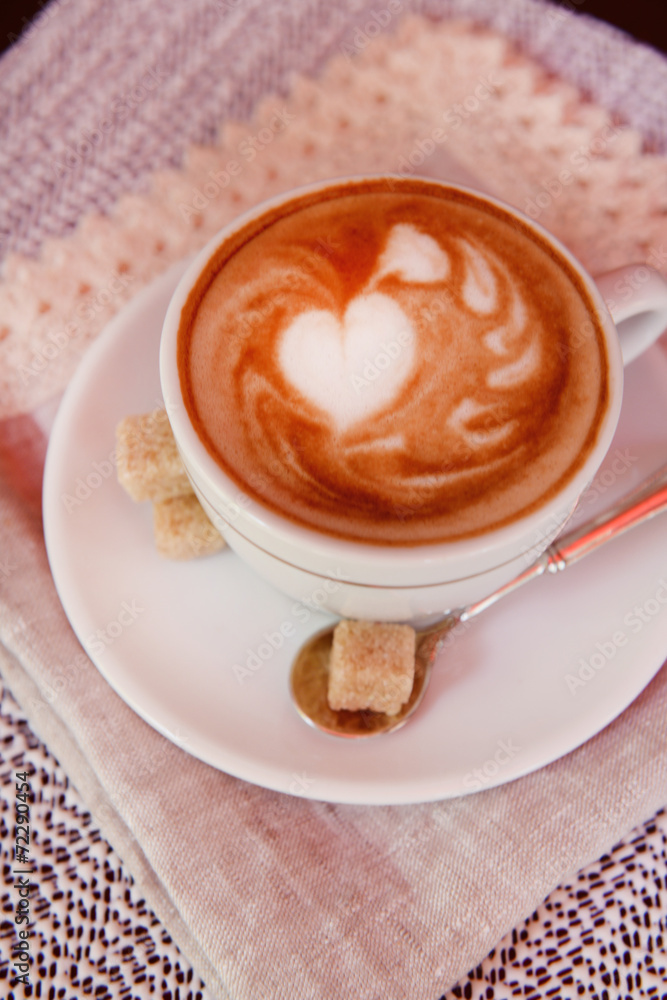Cup of coffee with cute drawing in cafe Cup of coffee with cute drawing in cafe
