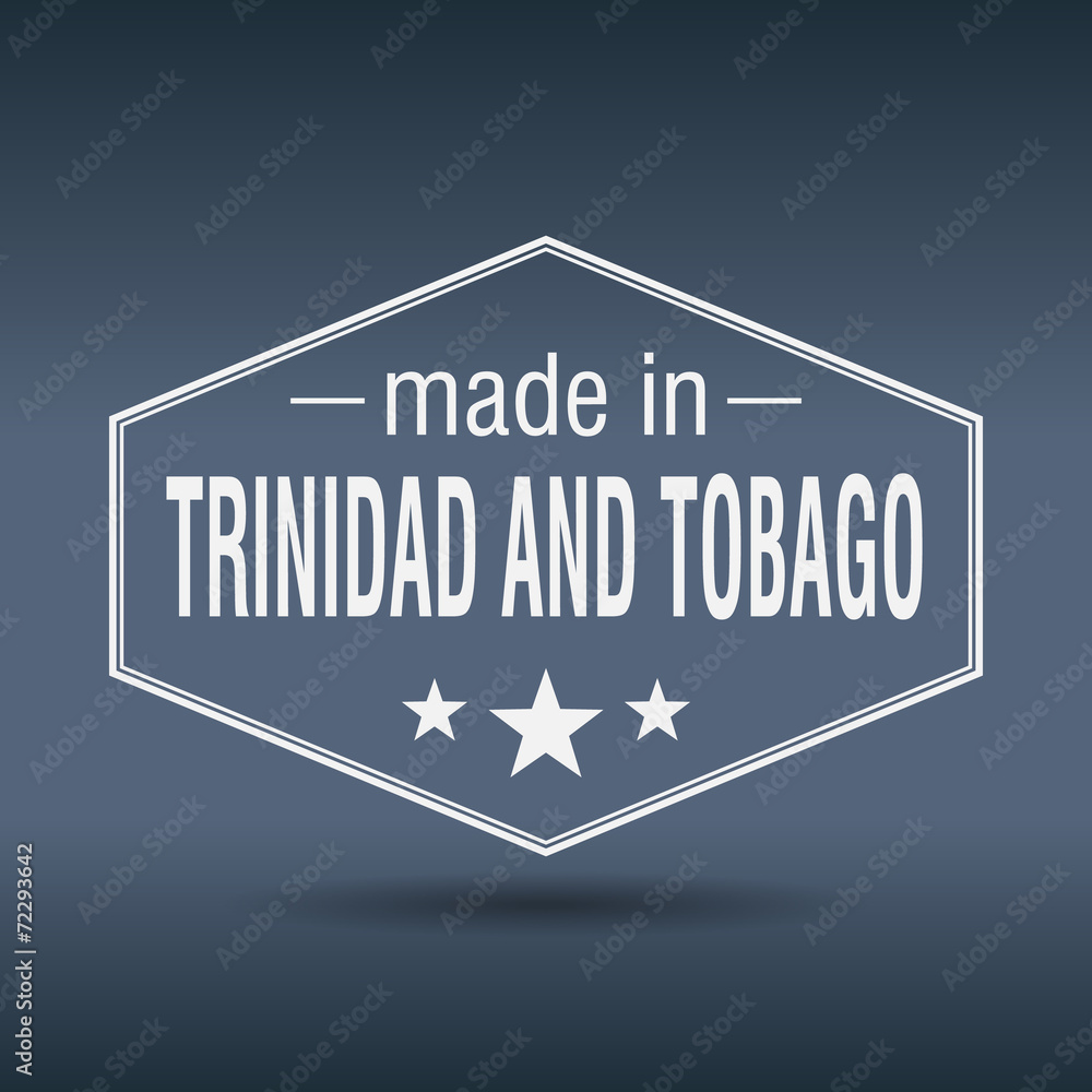 made in Trinidad and Tobago hexagonal white vintage label