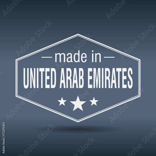 made in United Arab Emirates hexagonal white vintage label