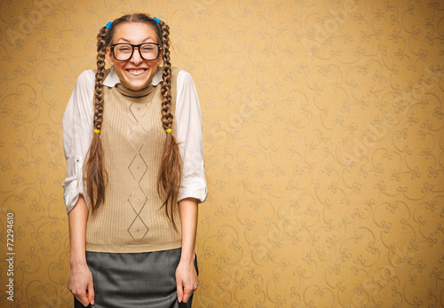 Portrait of young female nerd photo
