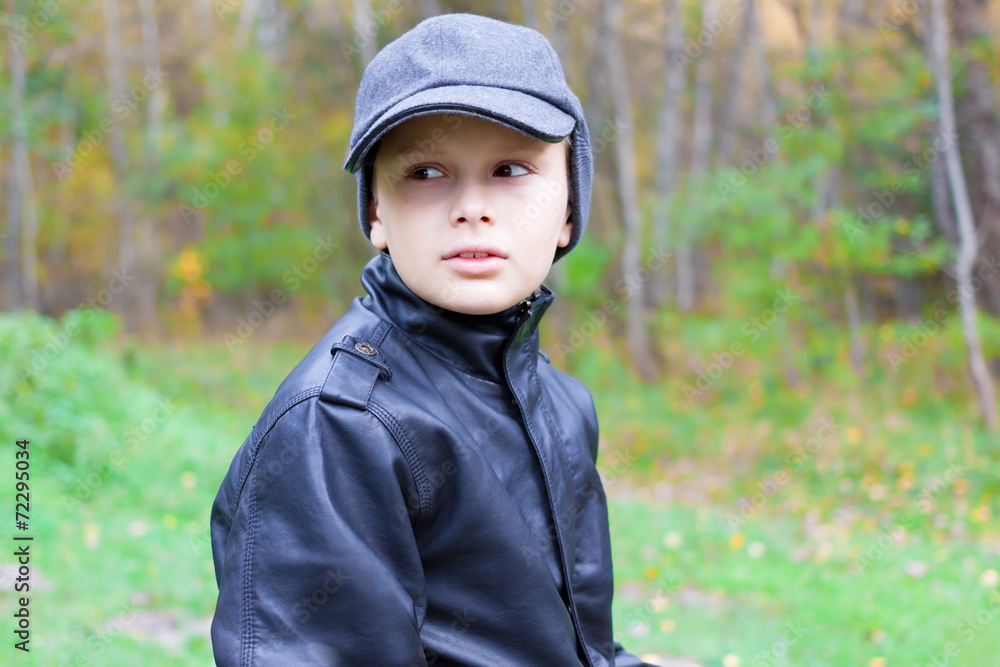 chil boy pensive thoughtful look forest fall chil boy pensive thoughtful look forest fall
