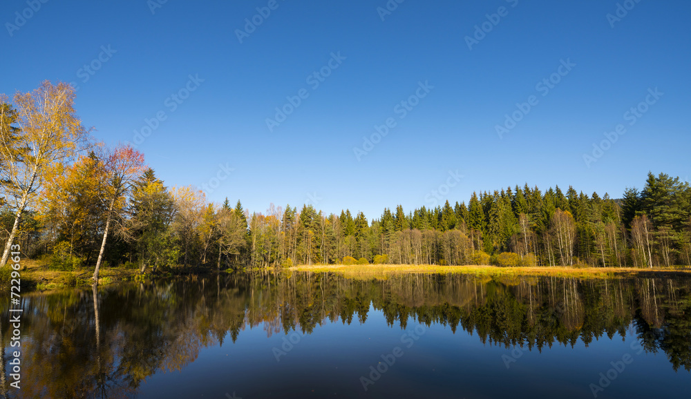 autumn landscape - lake and autumnal forest