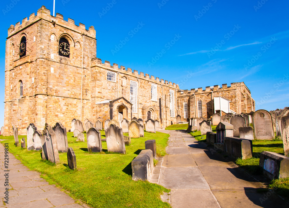 St Mary's Church and gravestones in Whitby, North Yorkshire, UK