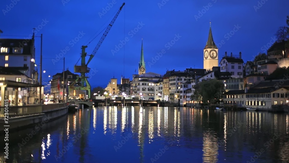 River Limmat in the centre of Zurich in the evening River Limmat in the centre of Zurich in the evening