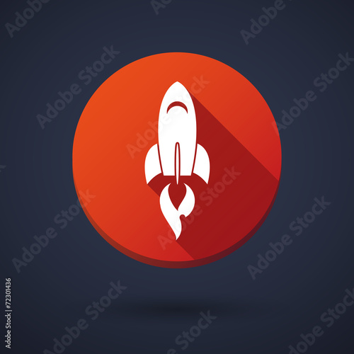 Long shadow round icon with a rocket