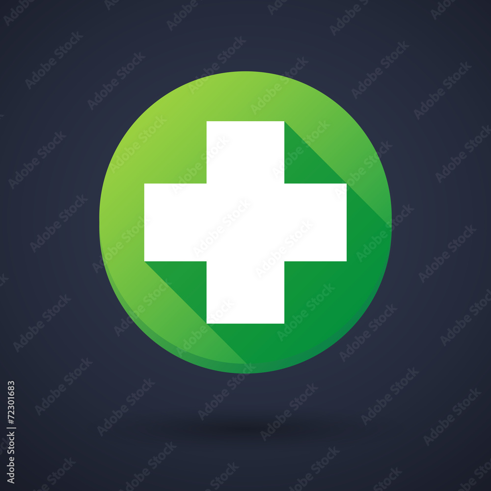 Long shadow round icon with a pharmacy sign Long shadow round icon with a pharmacy sign