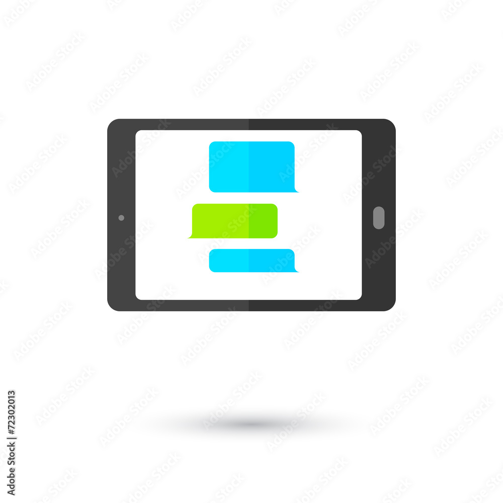 Communication tablet icon with chat bubbles Communication tablet icon with chat bubbles