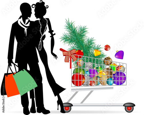 Christmas couple with cart