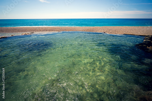 Natural pool and river in front of the sea, on Playa San Rafael