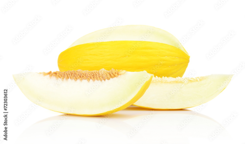 Studio shot of sliced Canary melon isolated white Studio shot of sliced Canary melon isolated white