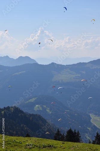 Gleitschirmflieger vor Alpenkulisse