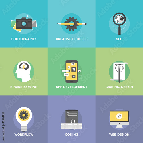 Creative web development flat icons set