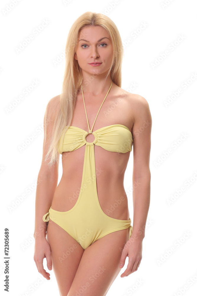 Fototapeta premium girl in a yellow bikini