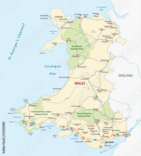 wales road and national park map photo