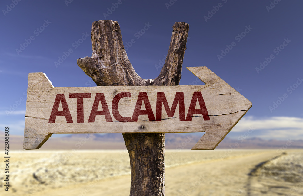 Atacama wooden sign with a desert background