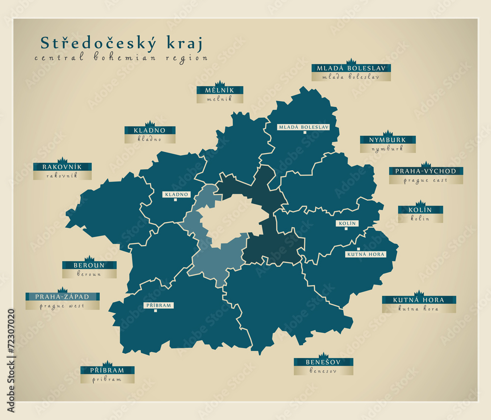 Fototapeta premium Modern Map - Stredocesky kraj CZ