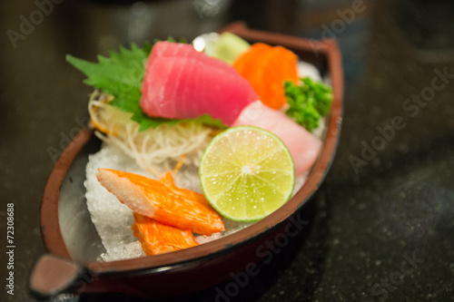 the sushi set composing of tuna, salmon , imitating crab stick