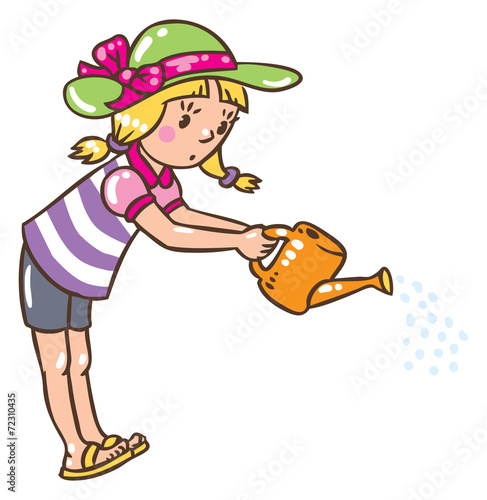 Girl watering the flowers