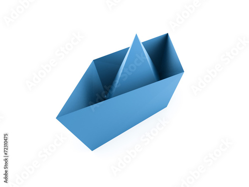 Blue paper boat rendered isolated on white