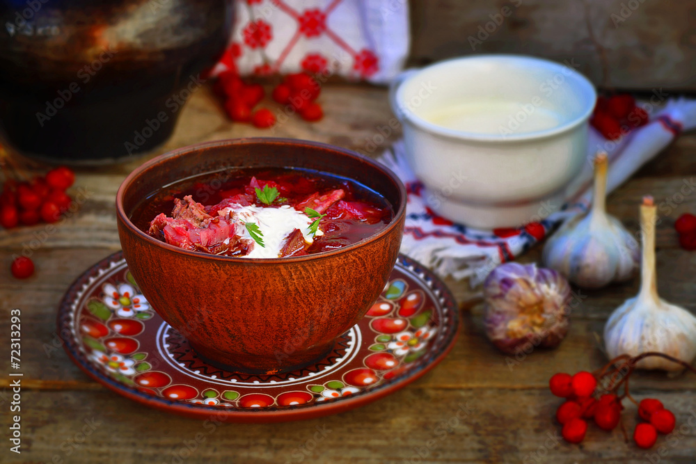 borsch, traditional Ukrainian beet and sour cream soup borsch, traditional Ukrainian beet and sour cream soup