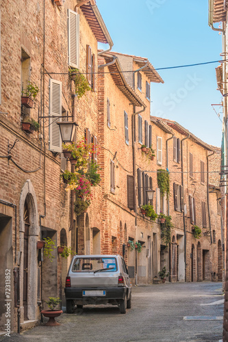 Small car on the streets in the Italian town in Tuscany