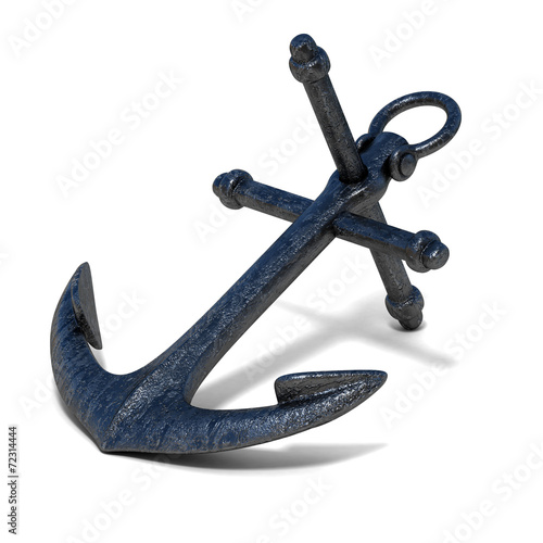 Fototapeta black rusty anchor on white background