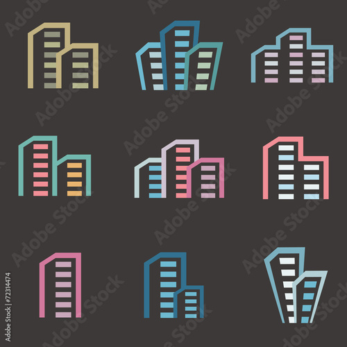 Vector city buildings silhouette icons