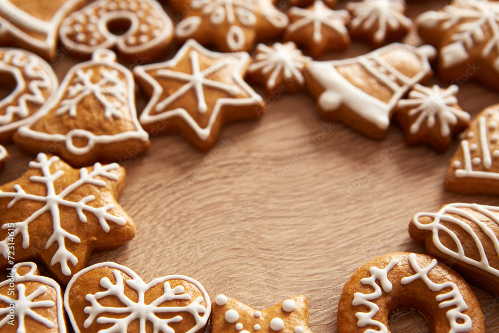 Homemade christmas cookies on wooden table Homemade christmas cookies on wooden table