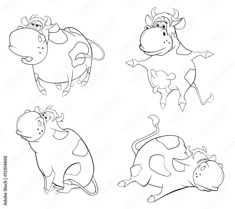 Fototapeta Happy cows.Clip-Art. Cartoon. Coloring book