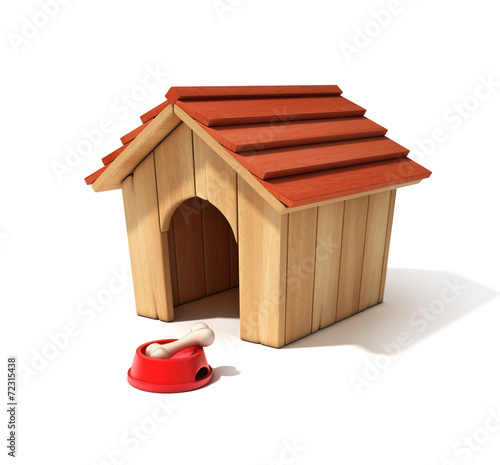 Foto dog house, bowl and bone 3d illustration