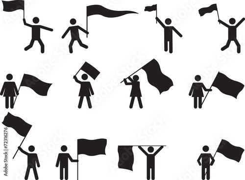 Pictogram people carrying flags illustrated on white
