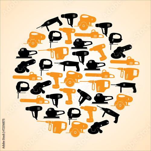 power tools black and yellow icons in circle eps10