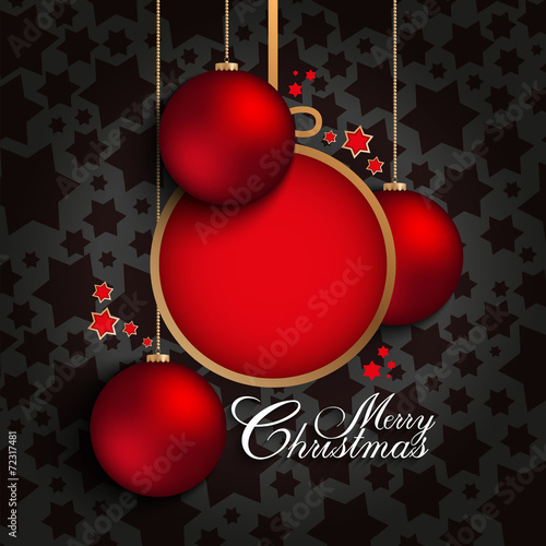 Christmas baubles and stars on black background