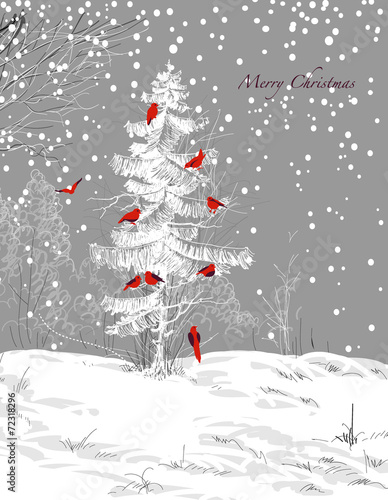 Birds Christmas tree, winter scene © Danussa