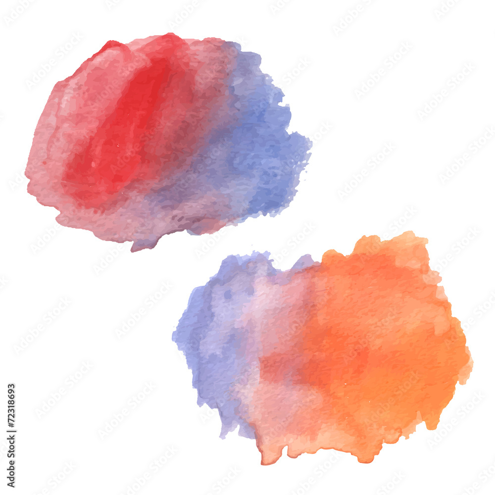 watercolor brush strokes in red, blue and orange