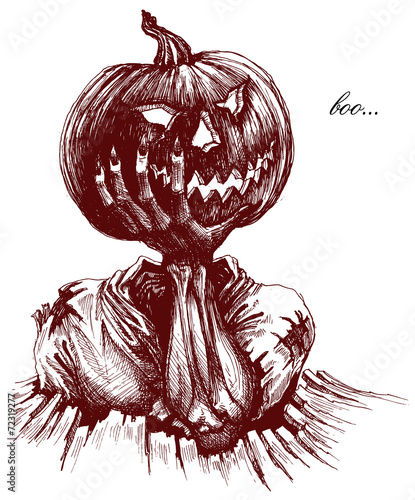 Halloween drawing, spooky man getting out of his grave holding a