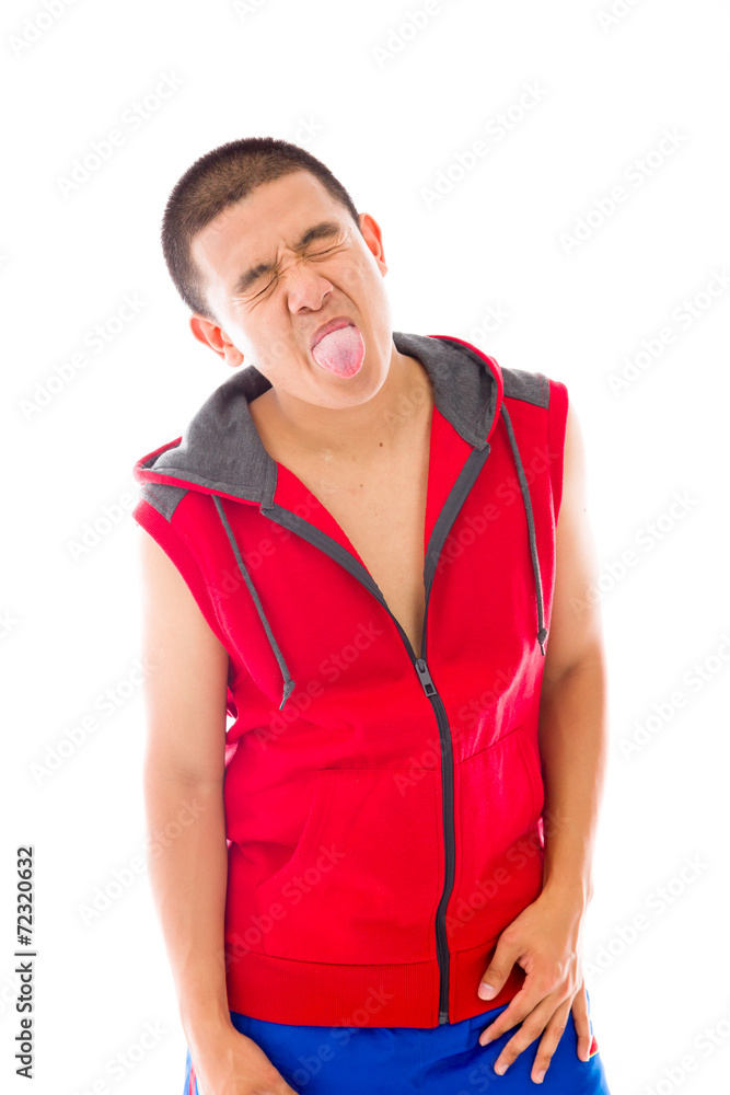 model isolated on plain background face sticking tongue out model isolated on plain background face sticking tongue out