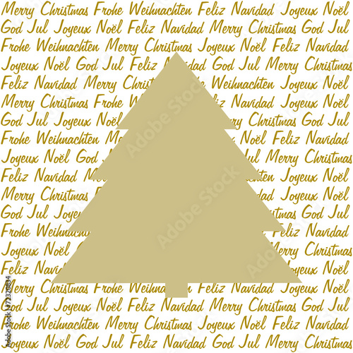 Goldener Tannenbaum auf Weihnachtsgrüße in 5 Sprachen
