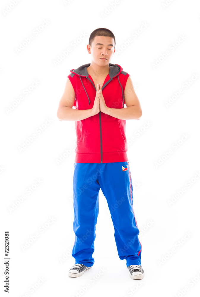 model isolated on plain background praying wishing model isolated on plain background praying wishing