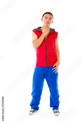 model isolated on plain background tired bored yawning