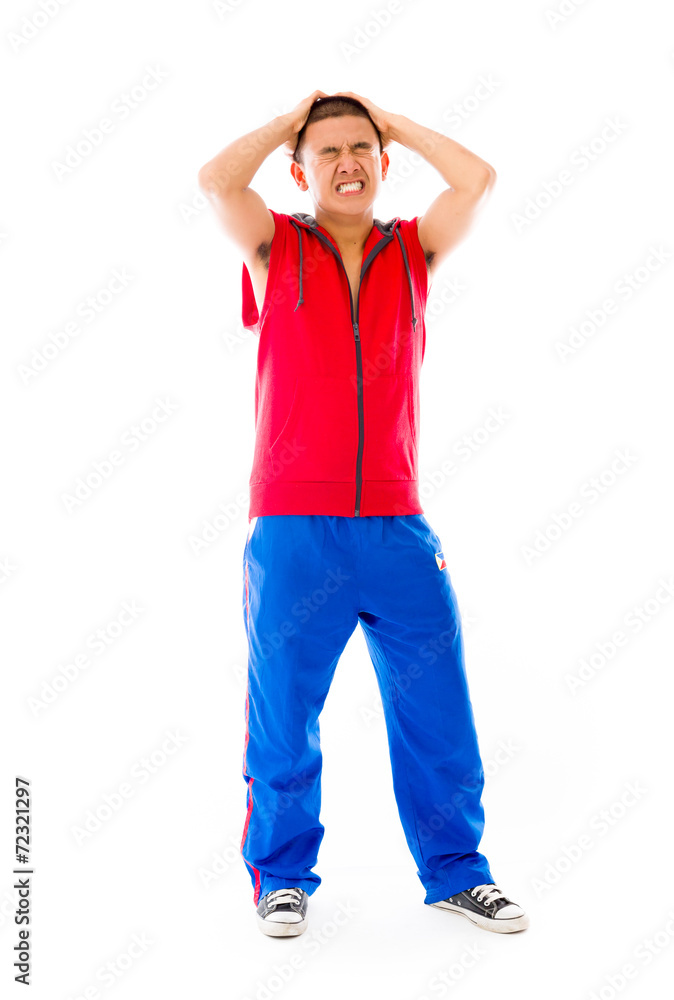 model isolated on plain background stressed upset pulling hairs model isolated on plain background stressed upset pulling hairs