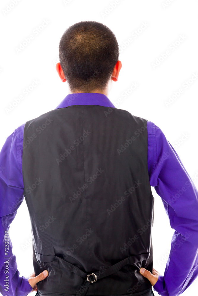 model isolated on plain background back hands on hips model isolated on plain background back hands on hips